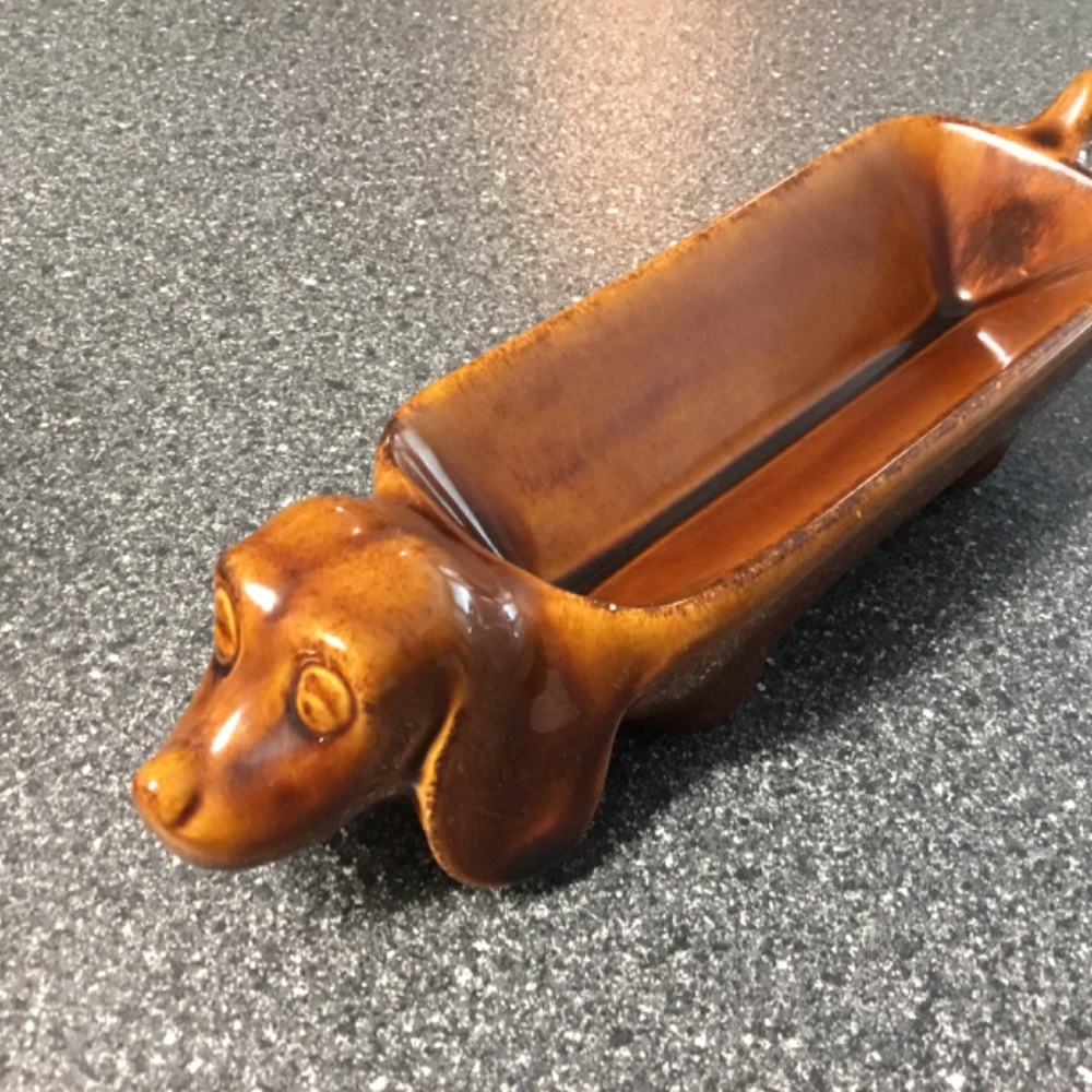 Vintage Art Pottery Ceramic Dachshund Trinket/Cracker/Olive Holder - Picture 4 of 7